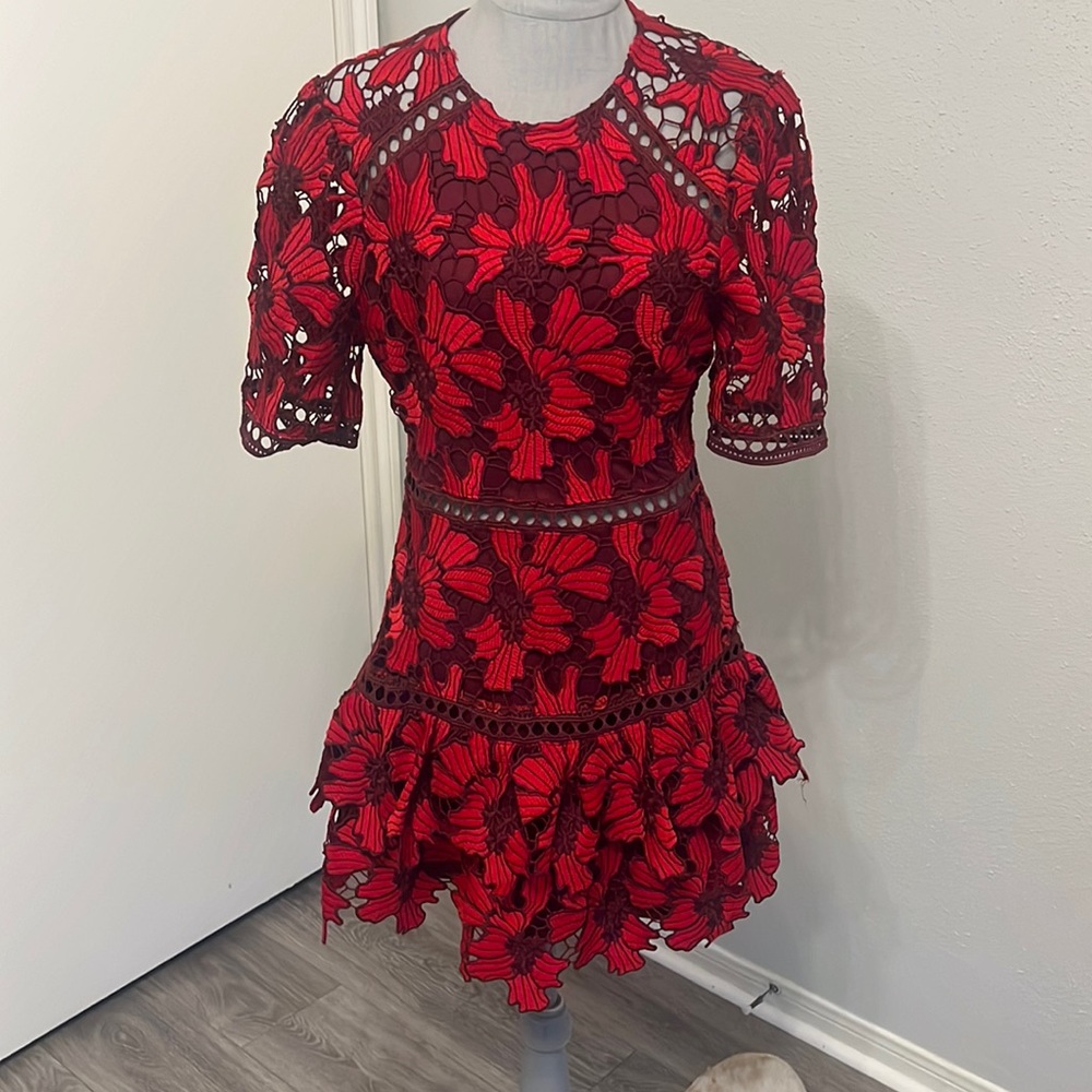 Just Me- Red Lacy floral cute out dress